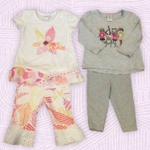 2 Set, 4 Piece Girls Pant Set Bundle, Size 2T